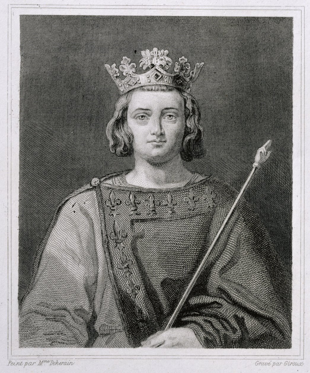 Karel IV. Sličný (1294-1328) francouzský král, ryl Giroux od Herminie Deherain