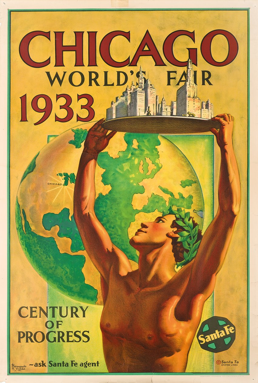 Plakát propagující světovou výstavu v roce 1933 v Chicagu od Hernando Villa