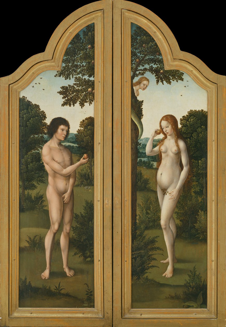 Adam a Eva (malba na dřevo) od Herri met de (c.1510 p.1550) Bles