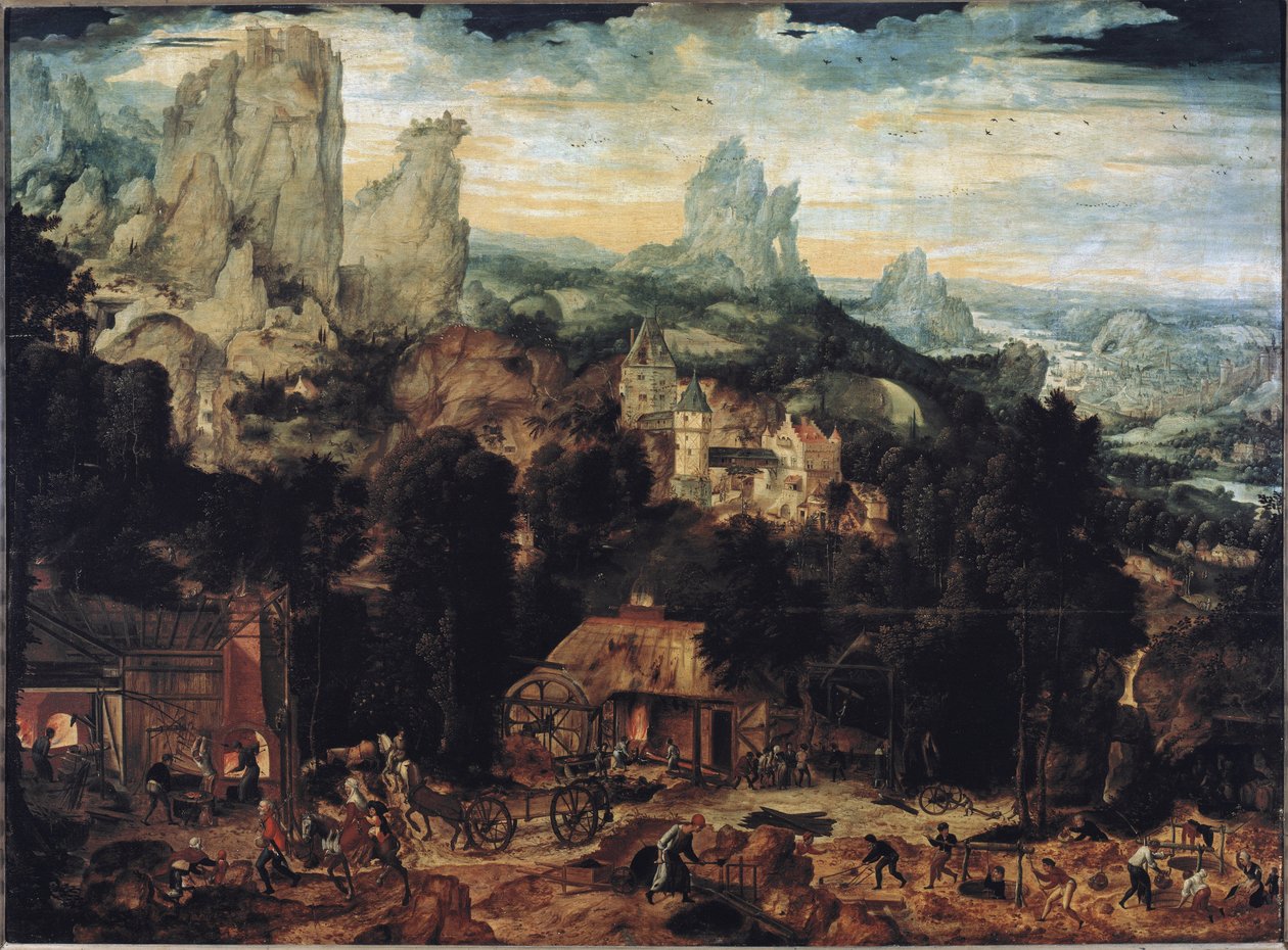 Měděné doly - Olej na plátně od Herri met de (c.1510 p.1550) Bles