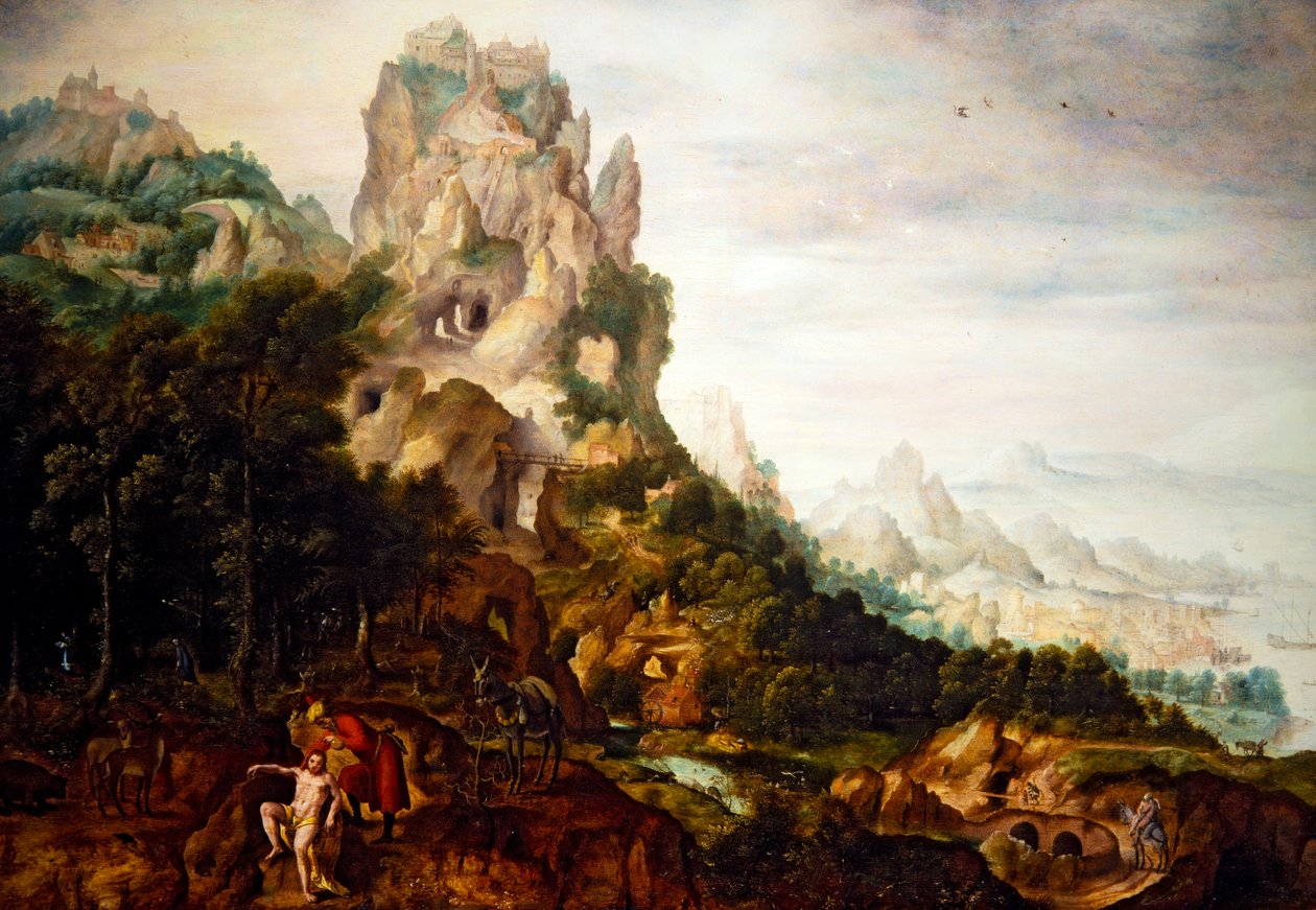 Dobrý samaritán (olej na desce) od Herri met de (c.1510 p.1550) Bles