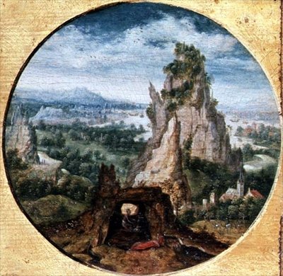 Svatý Jeroným v pokání ve fantastické krajině od Herri met de (c.1510 p.1550) Bles