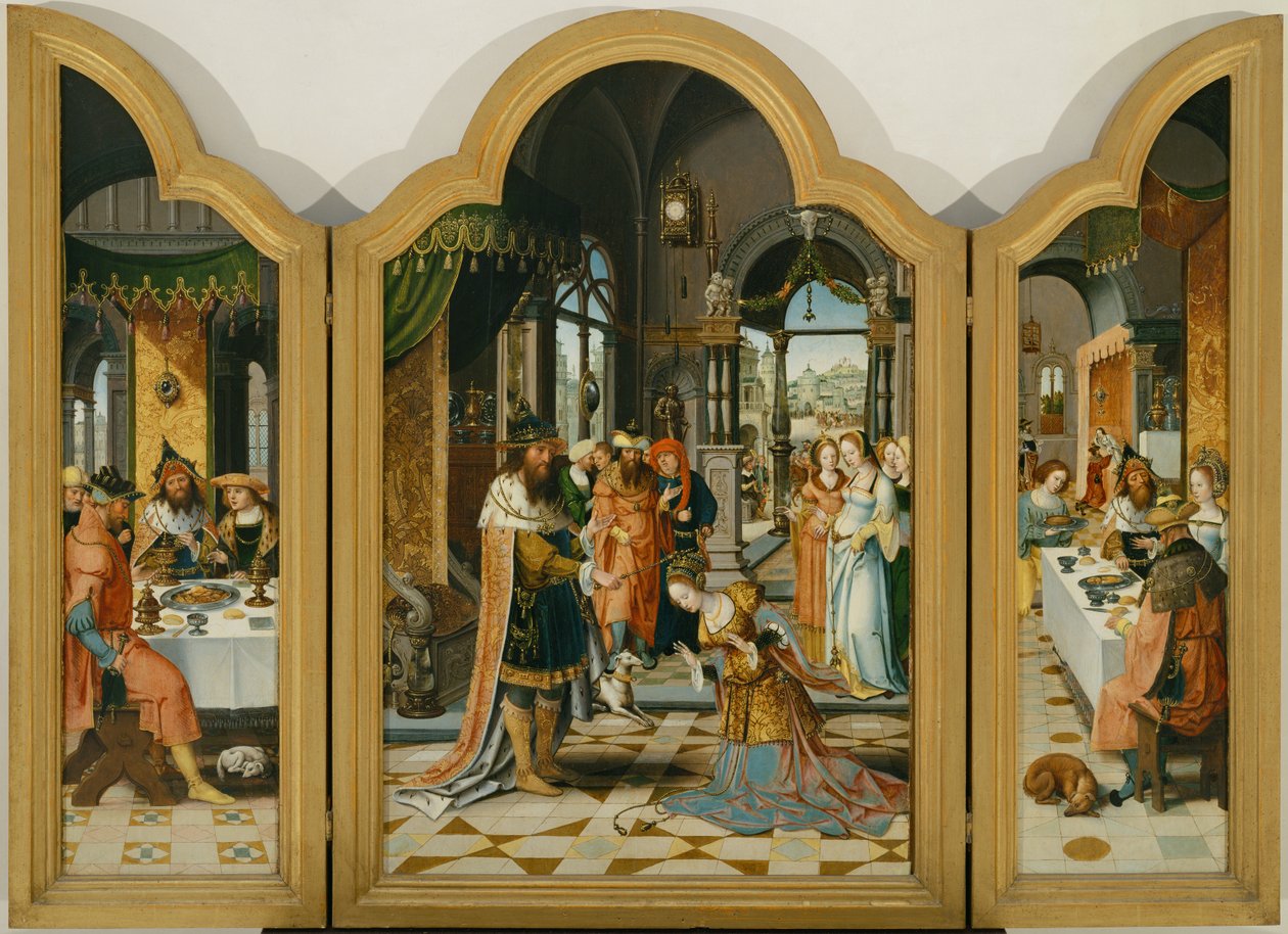 Příběh Davida a Batšeby, Triptych (malba na dřevě) od Herri met de (c.1510-p.1550) Bles