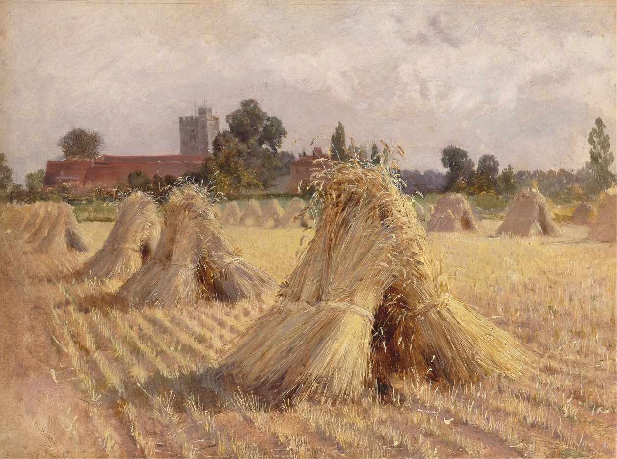 Corn Stooks od Bray Church od Heywood Hardy