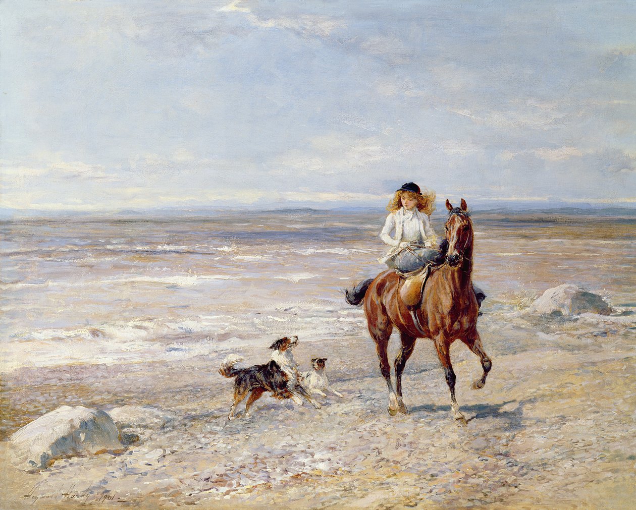 Jízda na ponících na pláži od Heywood Hardy
