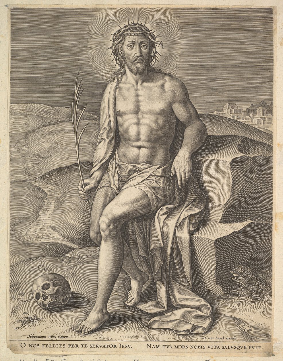 Kristus sedící na studeném kameni, před ca. 1586. od Hieronymous Wierix