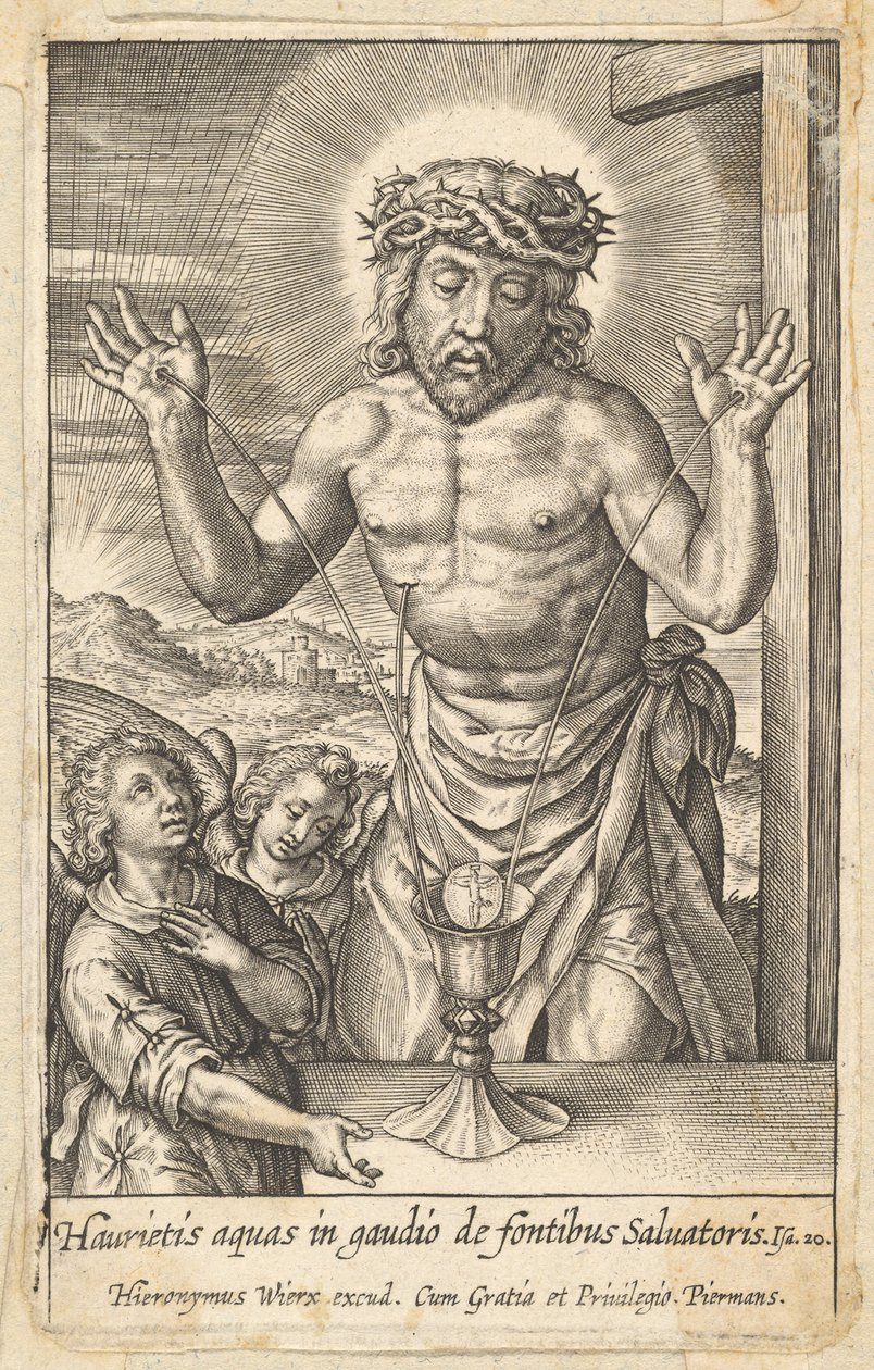 Krev Vykupitele uctívaná dvěma anděly, před rokem 1619. od Hieronymous Wierix