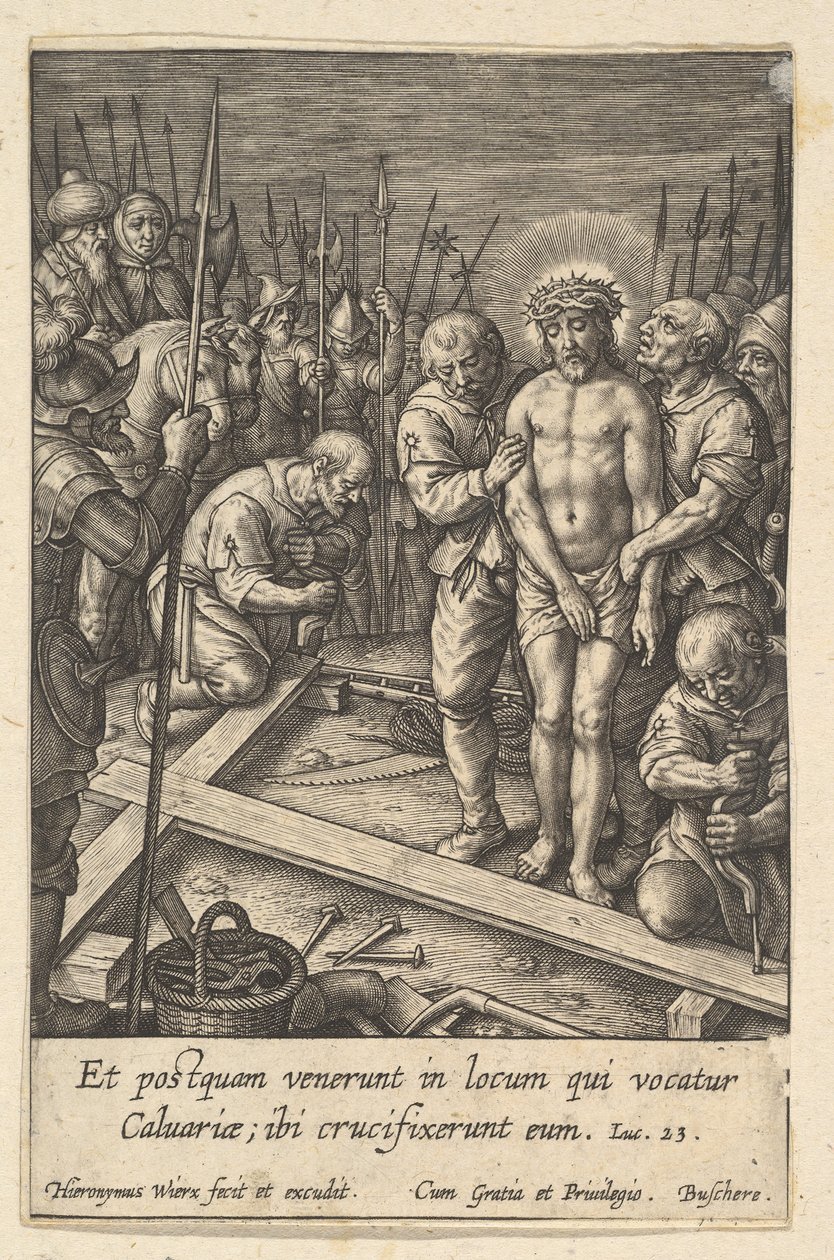 Příprava kříže před rokem 1619. od Hieronymous Wierix