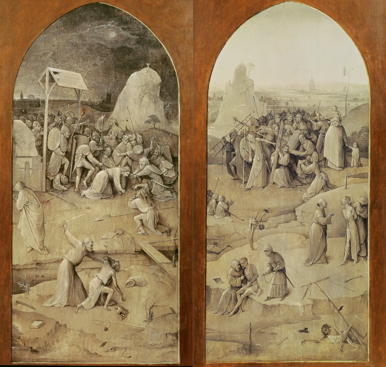 Kristus na cestě na Kalvárii, vnější panely triptychu Pokušení sv. Antonína od Hieronymus Bosch