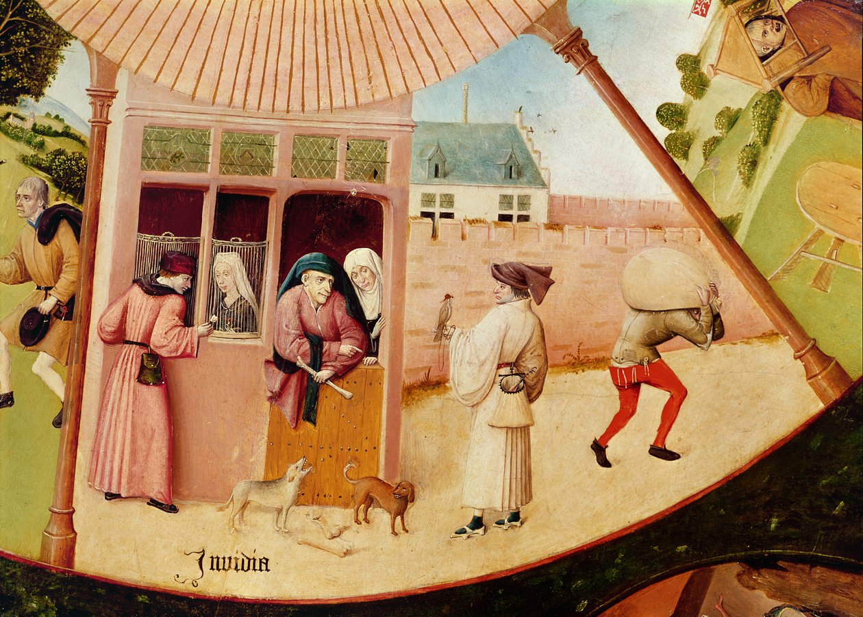 Závist, detail z tabulky sedmi smrtelných hříchů a čtyř posledních věcí, kolem roku 1480 od Hieronymus Bosch