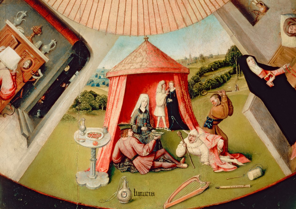 Luxus, detail ze Stolu sedmi smrtelných hříchů a čtyř posledních věcí, kolem 1480 (detail 169586) od Hieronymus Bosch