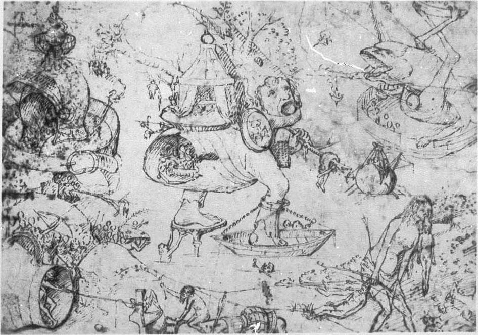 Scéna z pekla s parafrází ze Zahrady pozemského potěšení od Hieronymus Bosch