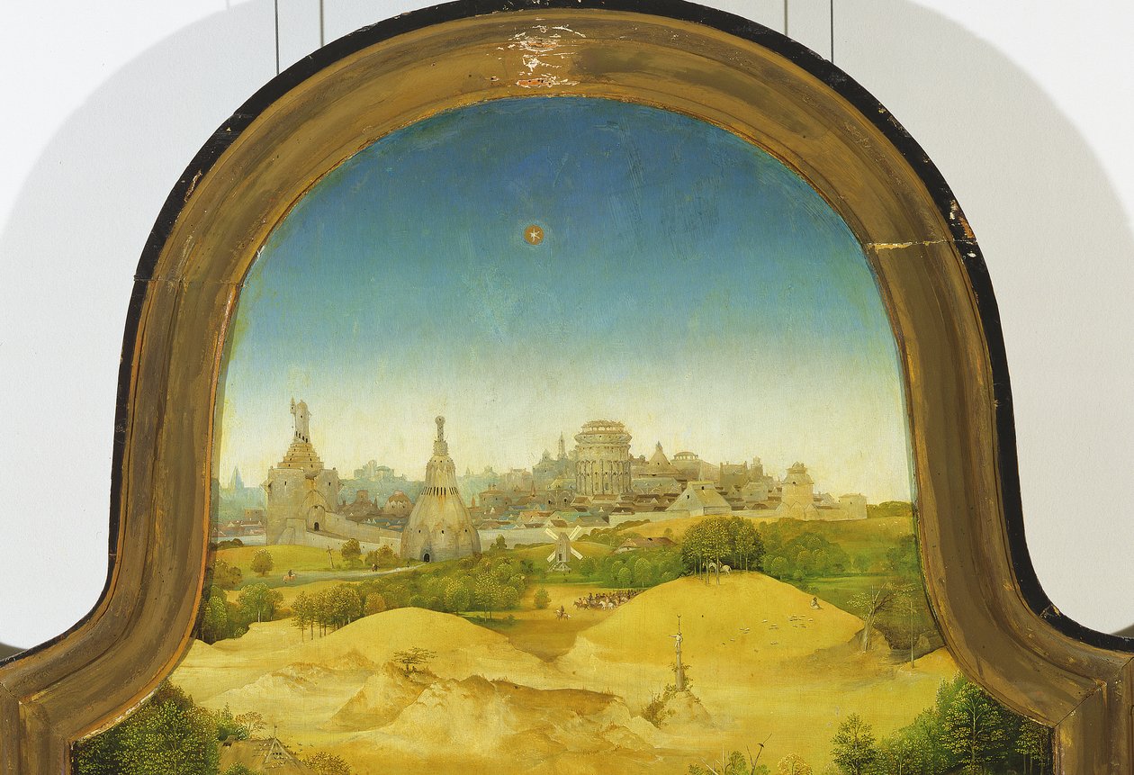 Klanění tří králů, detail pozadí, 1510 olej na panelu detail 3427 od Hieronymus Bosch