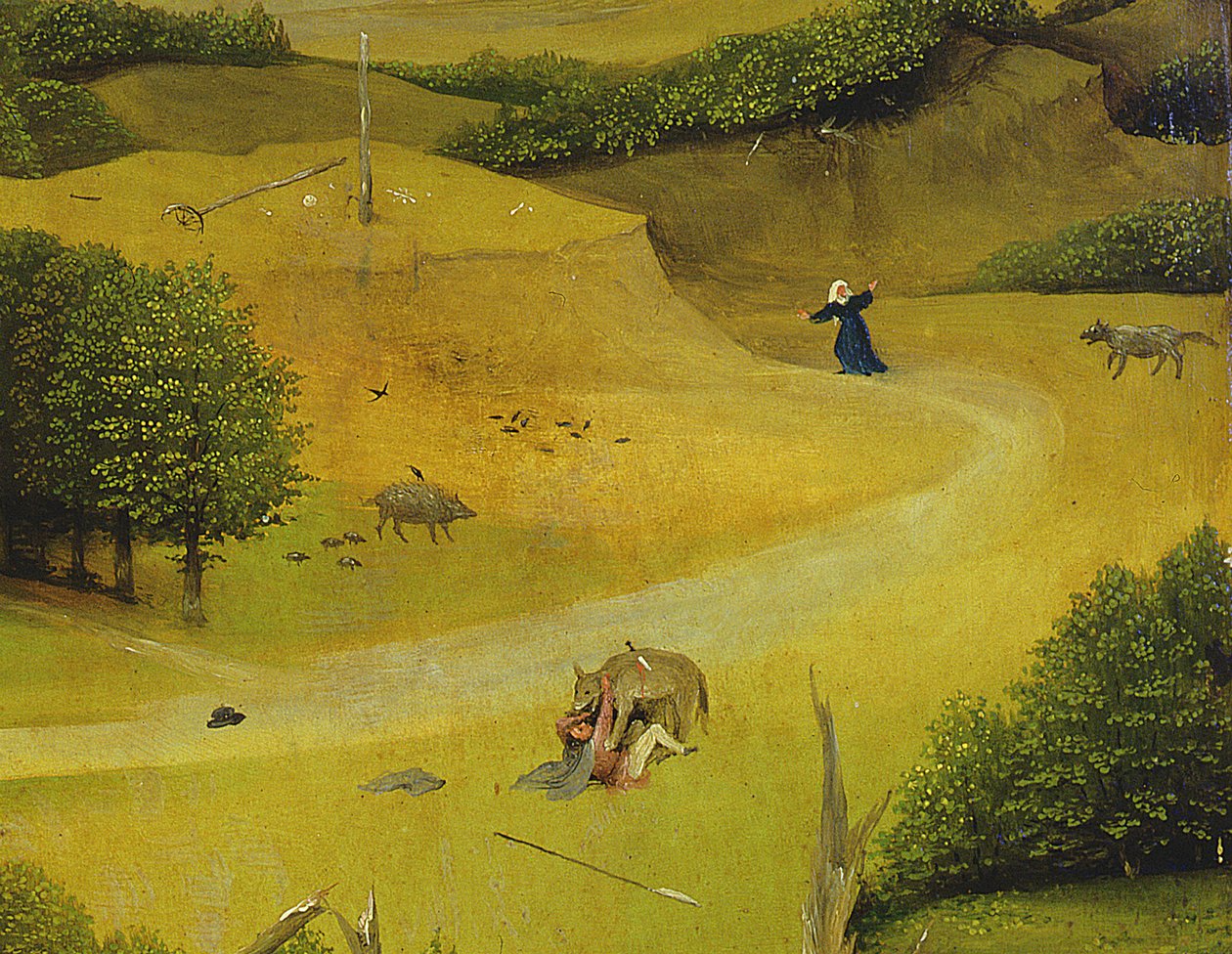 Klanění tří králů, detail obrázků na pozadí, 1510 (detail 3427) od Hieronymus Bosch