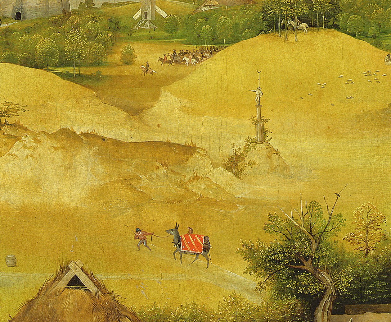 Klanění tří králů, detail obrázků na pozadí, 1510 olej na panelu detail 3427 od Hieronymus Bosch