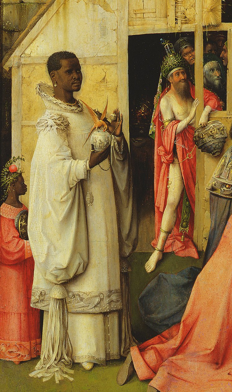 Klanění tří králů, detail jednoho z králů, 1510 olej na panelu detail 3427 od Hieronymus Bosch