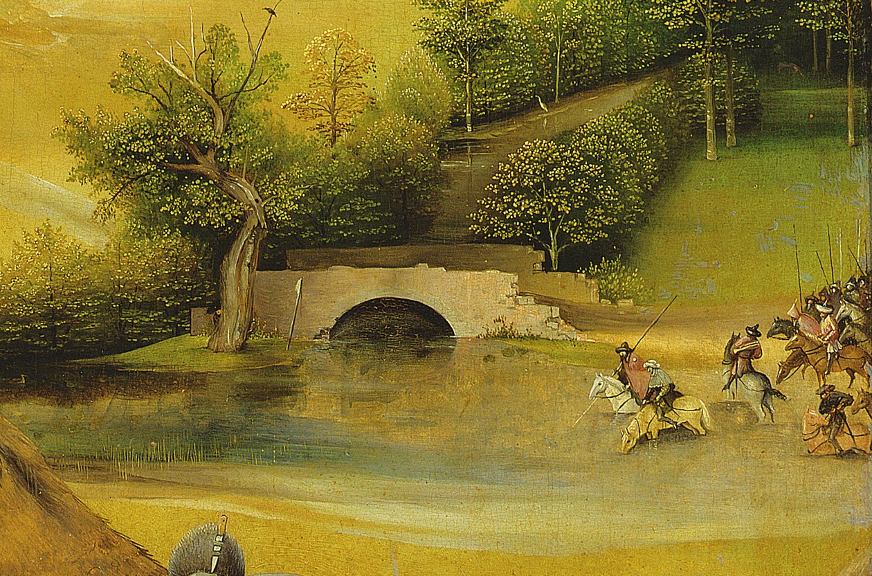 Klanění tří králů, detail pozadí, 1510 olej na panelu detail 3427 od Hieronymus Bosch