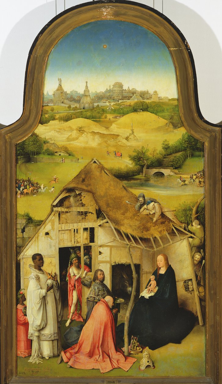 Klanění tří králů, detail centrálního panelu, 1510 olej na panelu detail 3427 od Hieronymus Bosch