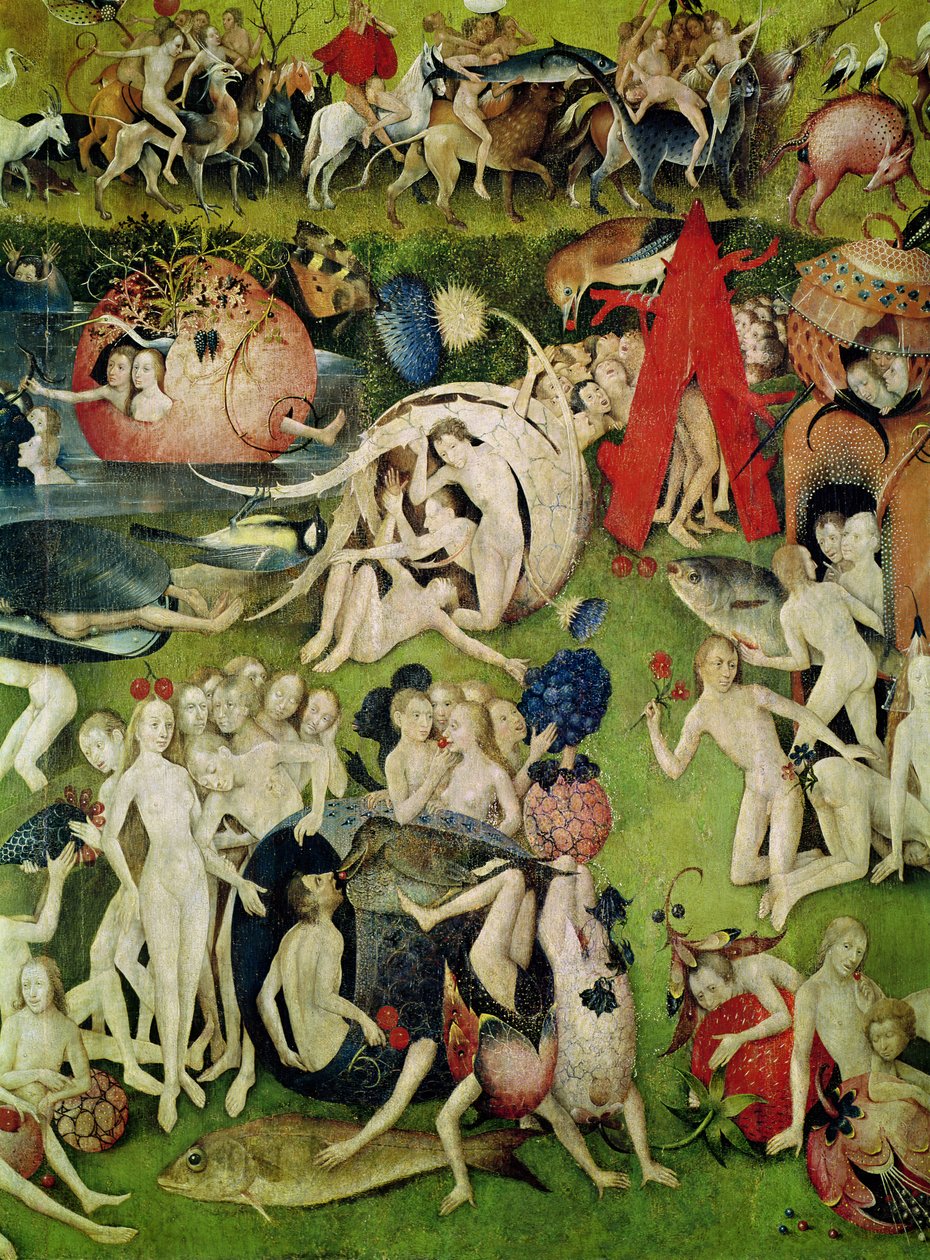 Zahrada pozemských rozkoší: Alegorie přepychu, detail ústředního panelu, kolem roku 1500 od Hieronymus Bosch