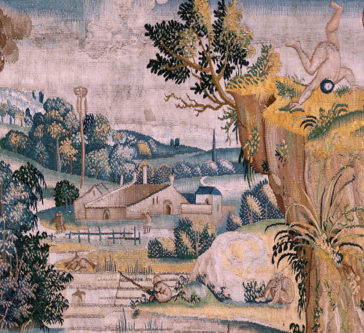 Vlámský gobelín. Série Čtyři gobelíny podle Hieronyma Bosche. Svatý Antonín v modlitbě (San Antonio en oración). Druhá tapisérie v sérii. Model Inspirován dílem Hieronyma Bosche. Výroba neznámá dílna, Brusel. Před rokem 1560. Fabric Go od Hieronymus (after) Bosch