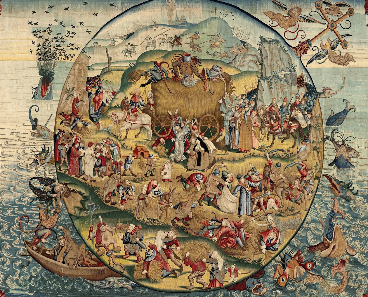 Tapisérie inspirovaná dílem Hieronyma Bosche, kolem roku 1560 (zlato, stříbro, hedvábí a vlna) od Hieronymus (after) Bosch