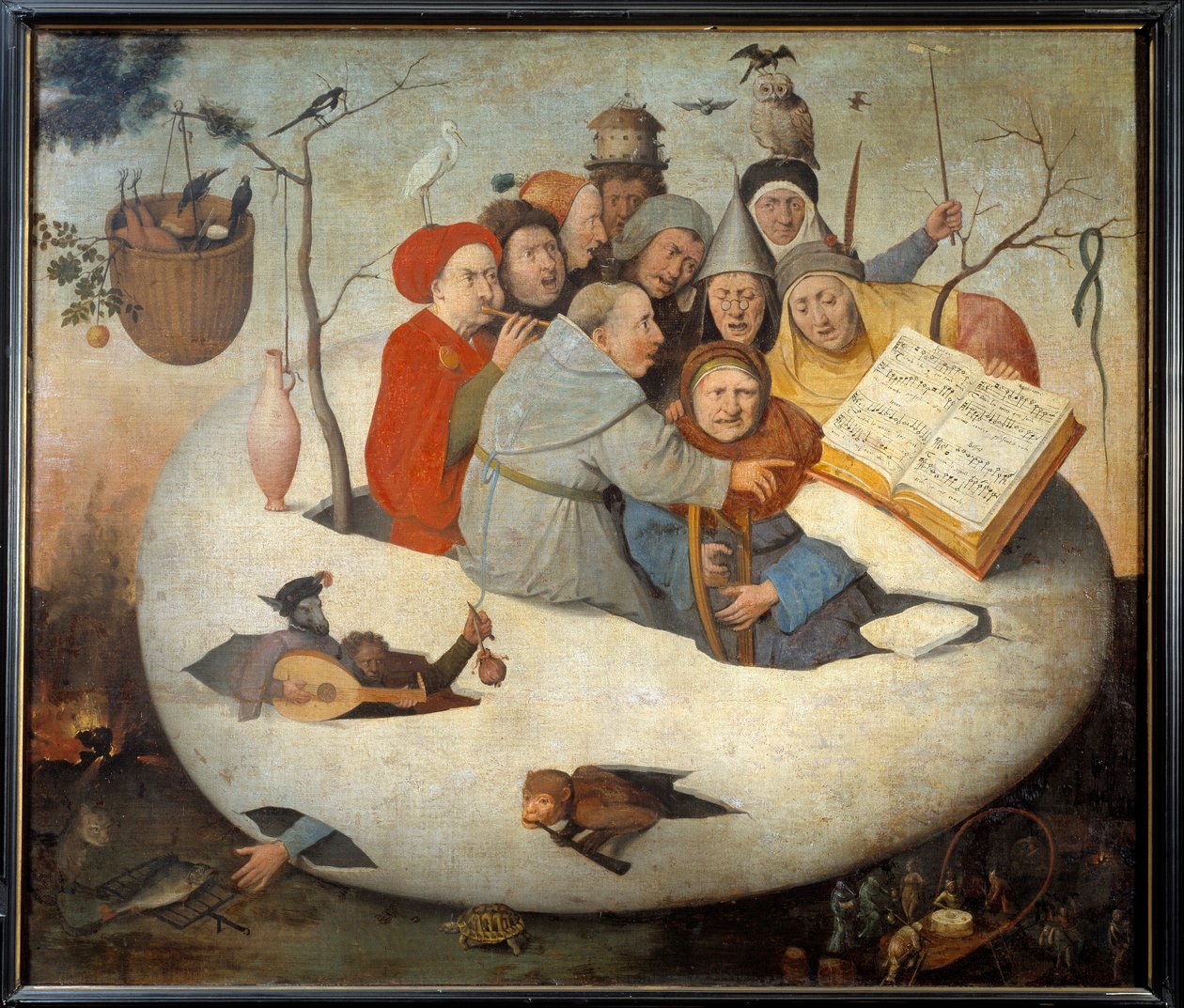 Koncert ve vejci Satira alchymie symbolizovaná filozofickým vejcem. Obraz podle Hieronyma Van Aekena (Aken) dit Jerome Bosch (1450-1516) 15. století Sun. 1,08x1,26 m Lille, musee des Beaux Arts. - Koncert ve vejci. Satira alchymie sym od Hieronymus (after) Bosch