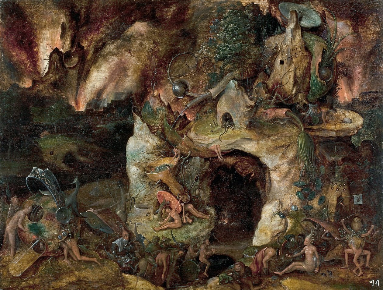 ""Krajina podsvětí"" (Inferno Landscape) Obraz ze školy Jeromea Bosche kolem roku 1561 Rozměr 49x64 cm Museo del Prado, Madrid od Hieronymus (school of) Bosch