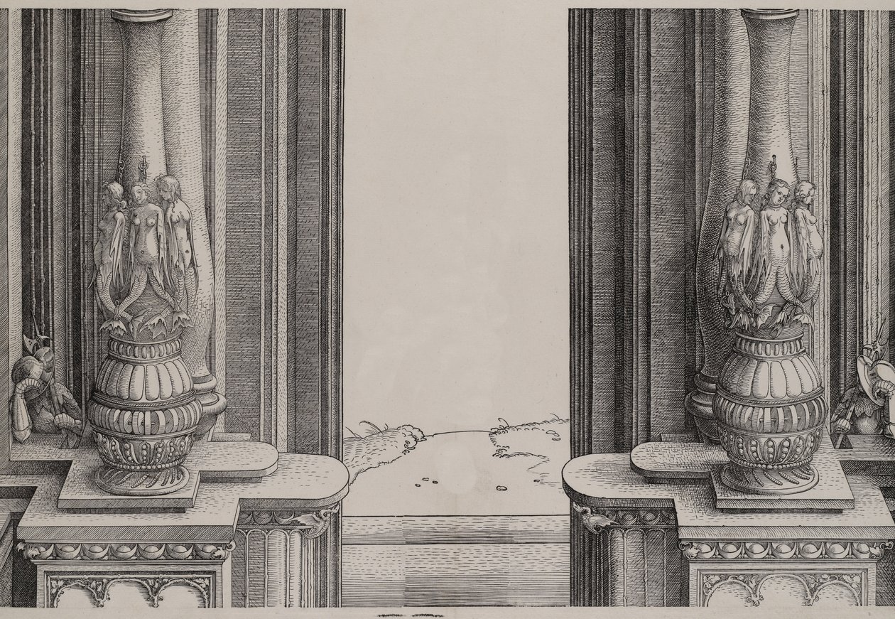 Střední část vchodu do centrálního portálu, sloupy zdobené sirénami ..., 1515. od Hieronymus Andreae