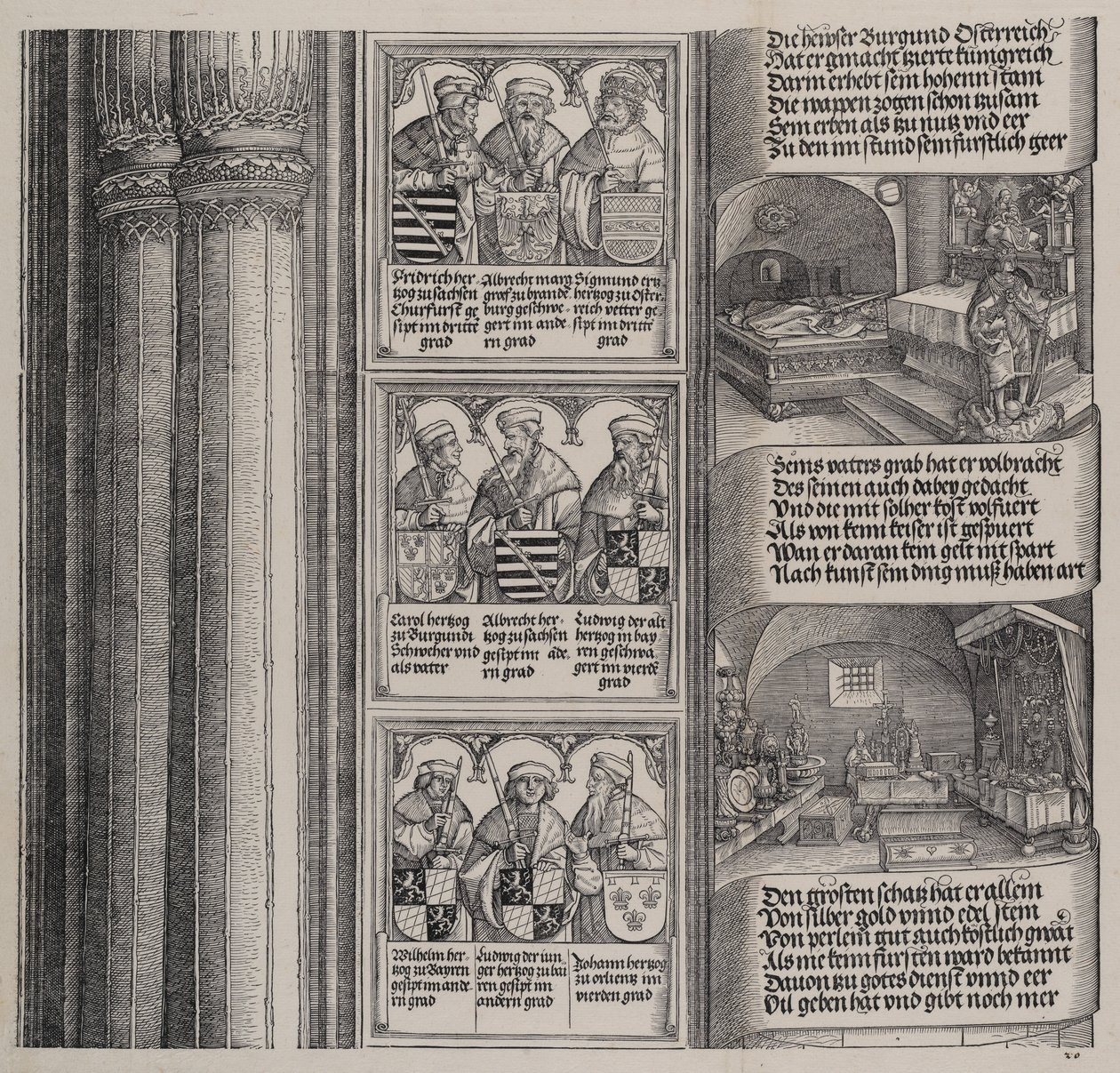 Hrobka postavená Maxmiliánem pro svého otce a Císařský poklad, s portréty o..., 1515. od Hieronymus Andreae