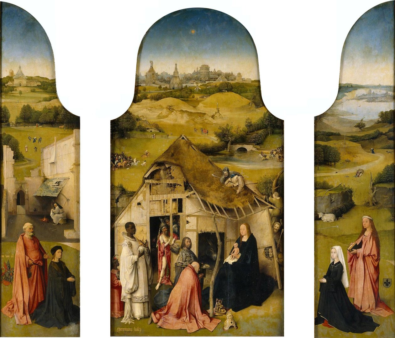 Klanění Tří králů, interiér (sv. Petr s dárcem, Klanění Tří králů, sv. Anežka s dárcem) od Hieronymus Bosch