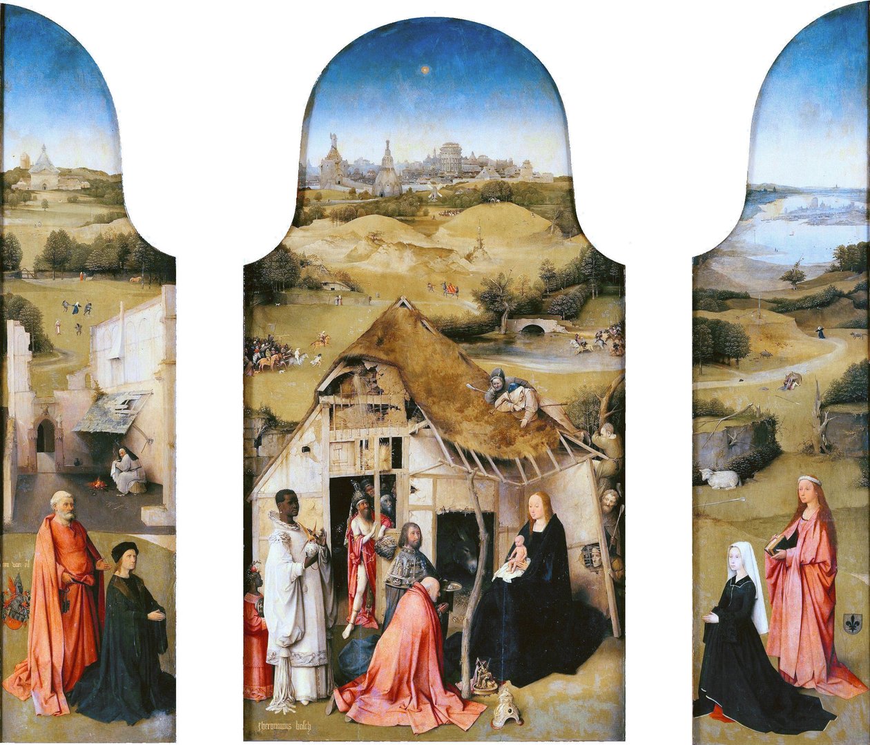 Klanění Tří králů, interiér (sv. Petr s dárcem, Klanění Tří králů, sv. Anežka s dárcem) od Hieronymus Bosch