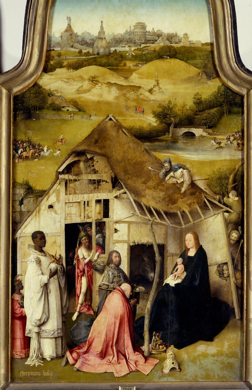Klanění tří králů Triptychu. Detail středového panelu. Obraz Hieronyma Van Akena (Aken) dit Jerome Bosch (1450-1516). 1510-1511. Madrid. Muzeum Prado. od Hieronymus Bosch
