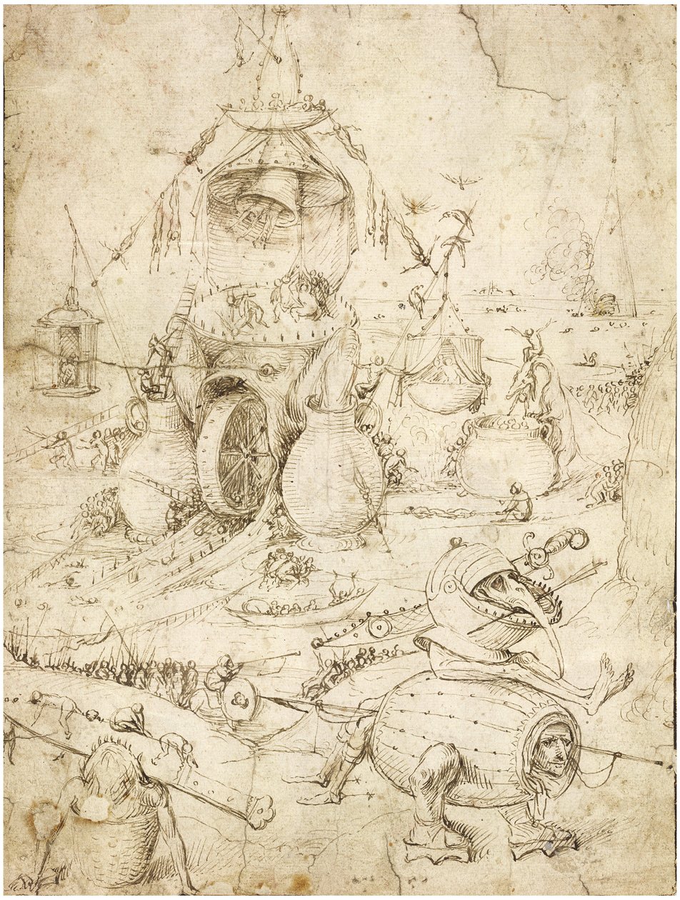 Pekelná krajina par Bosch, Hieronymus (asi 1450-1516). Pero, hnědý tuš na papíře, c. 1500, Soukromá sbírka od Hieronymus Bosch