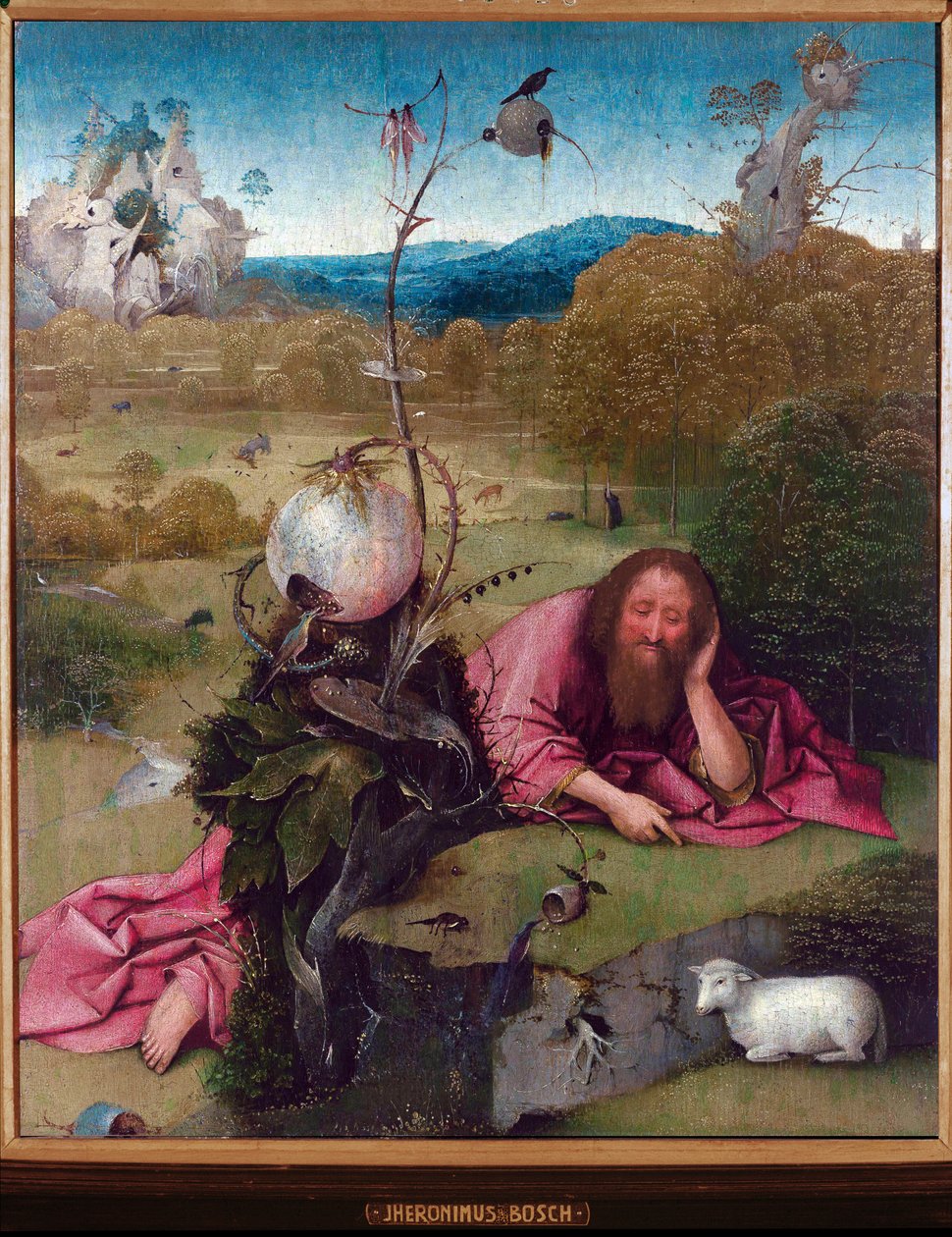 Svatý Jan Křtitel v poušti - Obraz Jheronima van Akena, dit Jerome (Hieronymus) Bosch (asi 1450 -1516), olej na dřevě, 48,5x40 cm, asi 1489 - Madrid, Museo Lazaro Galdiano od Hieronymus Bosch
