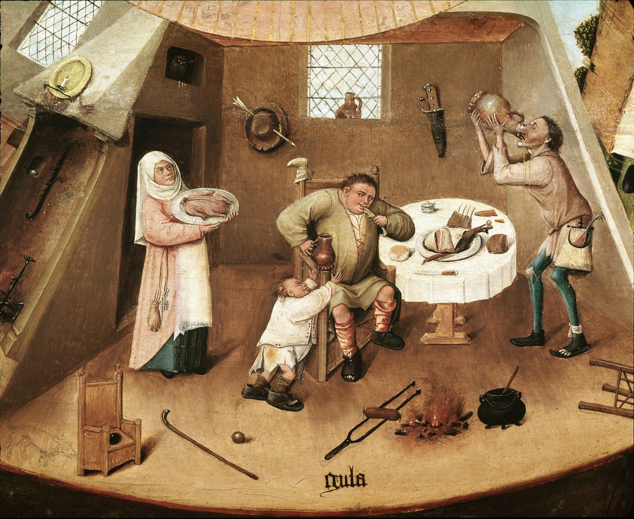 Sedm smrtelných hříchů: chamtivý. Detail (olej na panelu od Hieronymus Bosch