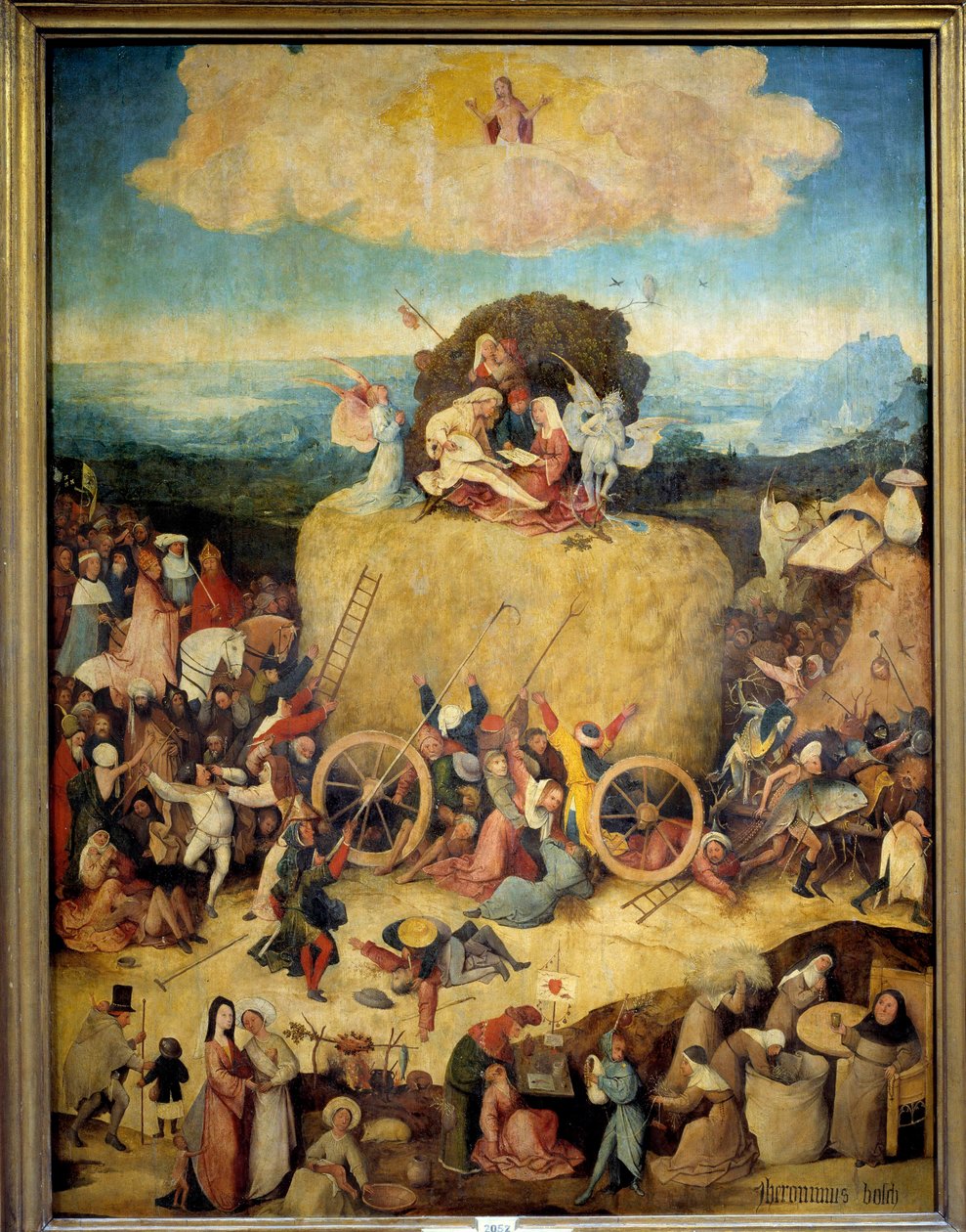 Allegorie Hay Cart pro muže a ženy, kteří chtějí vytěžit maximum ze současné doby. Centrální panel alegorické tryptiky na průsmyku, dar Hieronyma Van Aekena (Aken) známého jako Jerome Bosch (1450-1516), asi 1490. Madrid, Prado Museum od Hieronymus Bosch