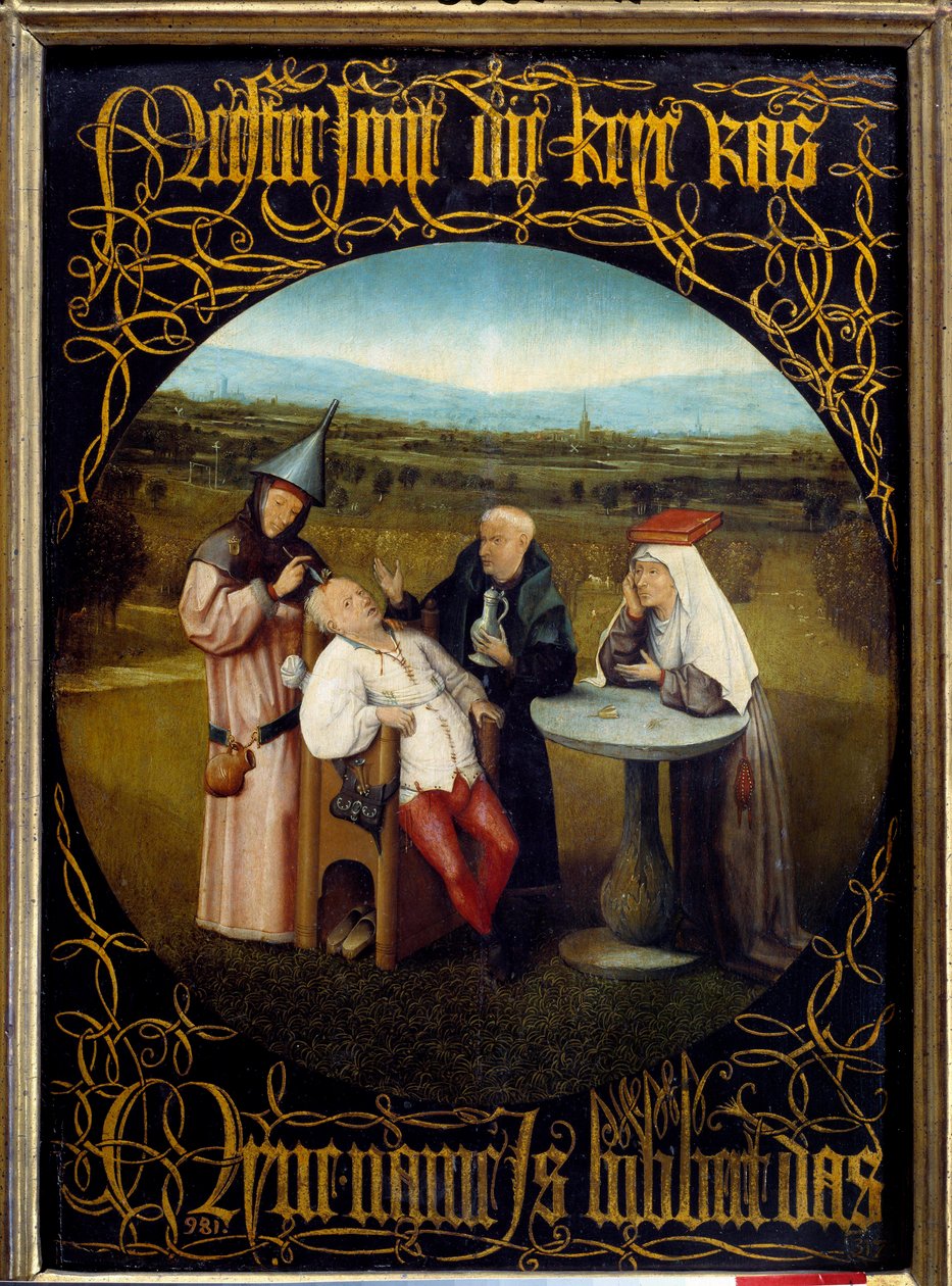 Těžba kamene Folie. Obraz od Hieronyma Van Aekena (Aken) dit Jerome Bosch (1450-1516) od Hieronymus Bosch