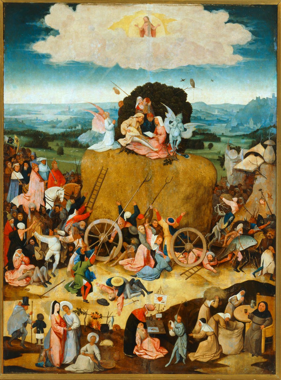 Haywain. Vlámské přísloví říká, že svět je jako...
z něhož si každý bere, co může... (malba na dřevě) od Hieronymus Bosch