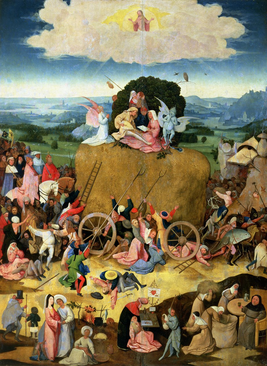 The Haywain: centrální panel triptychu, cca 1500 od Hieronymus Bosch