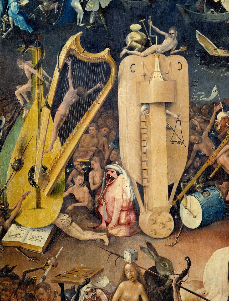 Pekelný detail pravé části triptychu „Zahrada pozemských lahůdek“ od Hieronyma Van Akena (Aken) dit Jerome Bosch (1450-1516) od Hieronymus Bosch