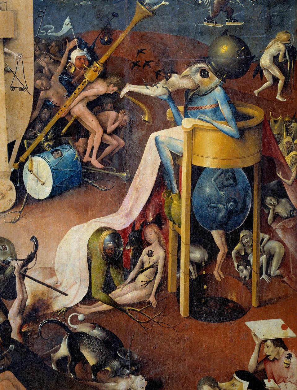 Pekelný detail pravé části triptychu „Zahrada pozemských lahůdek“ od Hieronyma Van Akena (Aken) dit Jerome Bosch (1450-1516) od Hieronymus Bosch