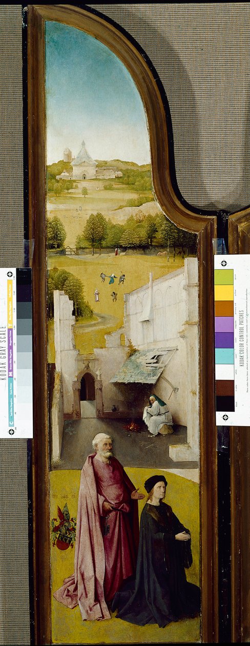 Triptych Zjevení Páně se svatým Petrem a donátorem (olej na panelu od Hieronymus Bosch