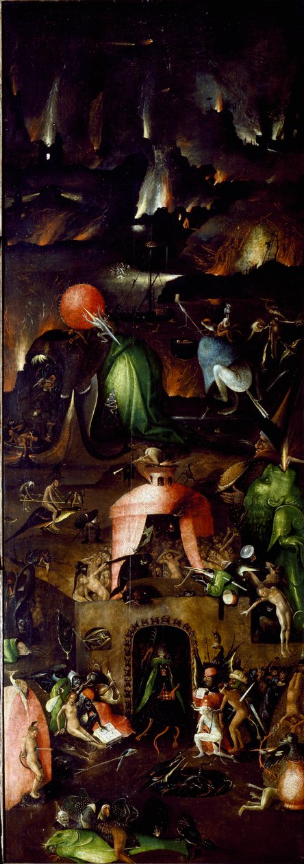Tryptic of the Last Judgment: pravý panel představující peklo. Malba na dřevě od Hieronyma Van Aekena (Aken) dit Jerome Bosch (1450-1516) 1504 circa Sun. 167,5x60 cm Vídeň, obrazárna Akademie výtvarných umění hist od Hieronymus Bosch