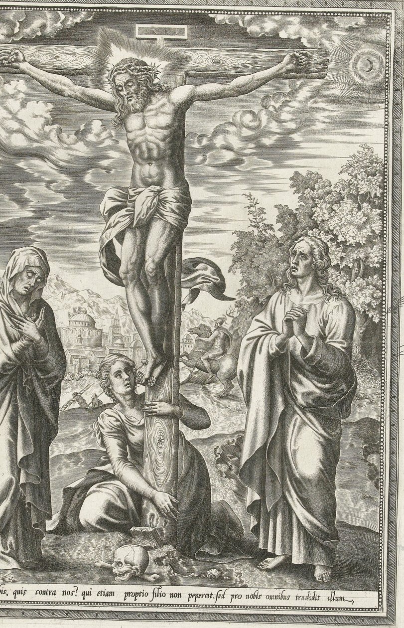 Ukřižování s Marií, Janem Křtitelem a Marií Magdalenou od Hieronymus Cock