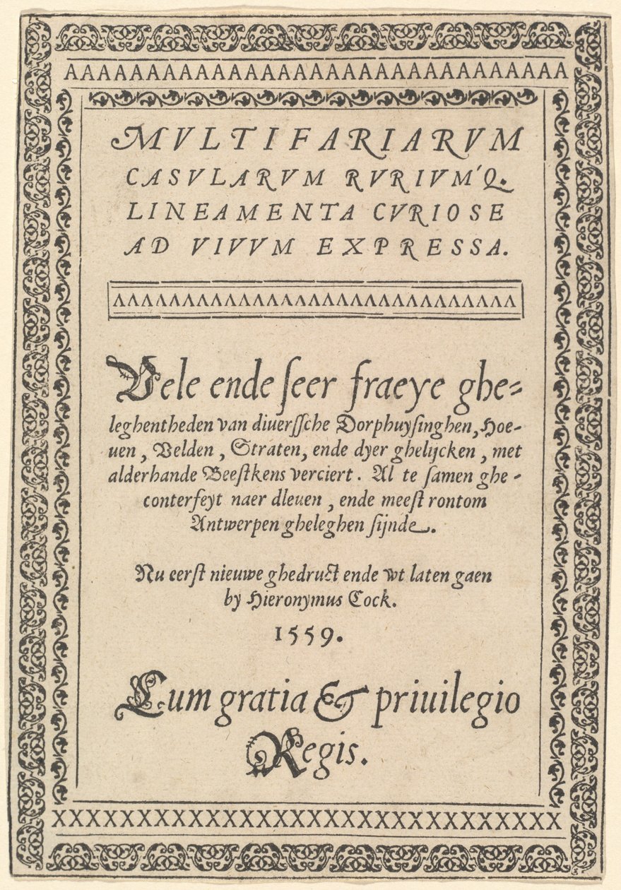 Titulní strana díla „Multifariarum Casularum“ od Hieronymus Cock