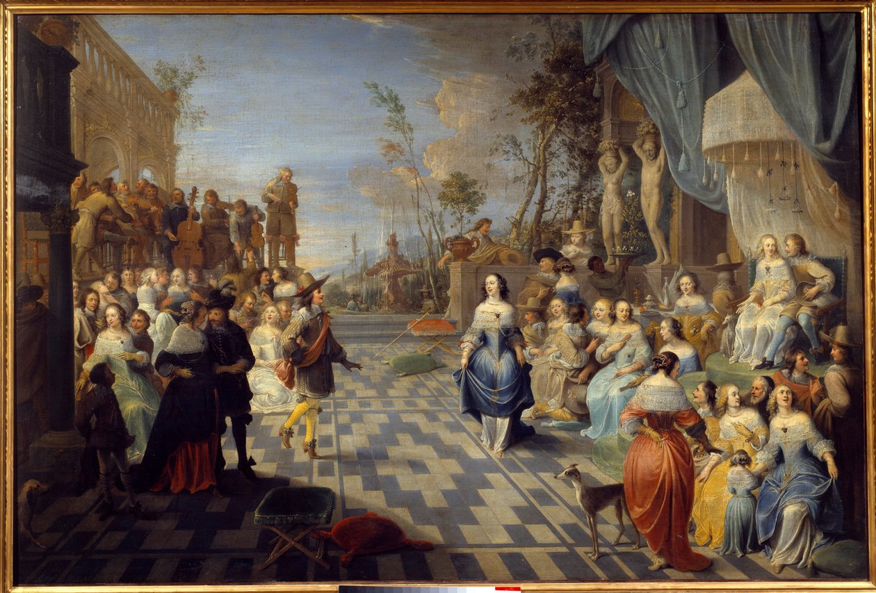 Ples na terase paláce, dříve nazývaný ples na dvoře Dona Juana Rakouského Malba Hieronyma Janssens dit le Dancer (1624-1693) (ec.flam.) 1658 Ne. 1,14x1,7m Lille, Musee des Beaux Arts od Hieronymus Janssens