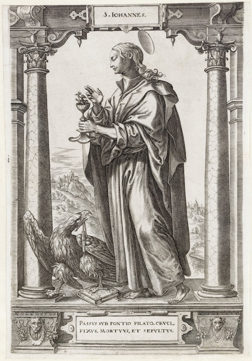 Svatý Jan Evangelista S. Iohannes (titul na objektu) Kristus a dvanáct apoštolů a sv. Pavel (název série) od Hieronymus Wierix