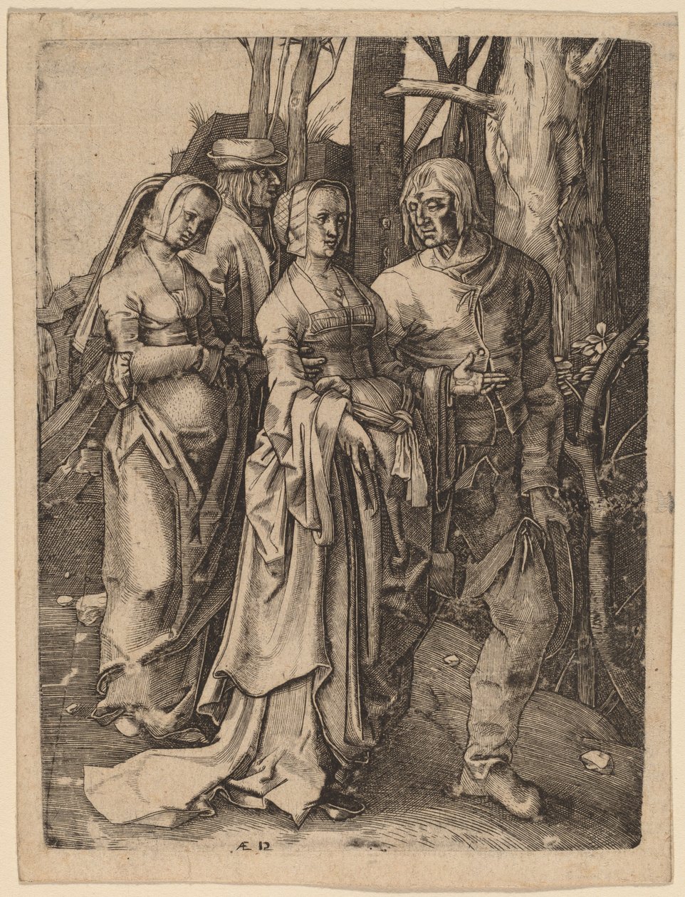 Dva páry v lese od Hieronymus Wierix after Lucas van Leyden