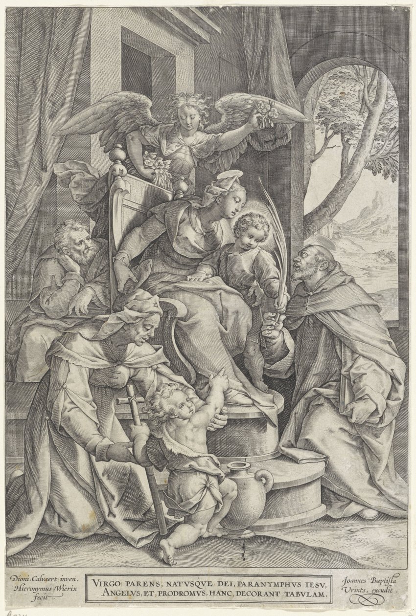 Svatá rodina s Alžbětou a Janem Křtitelem, po Denys Calvaert, 1563 - před 1611 od Hieronymus or Jerome Wierix