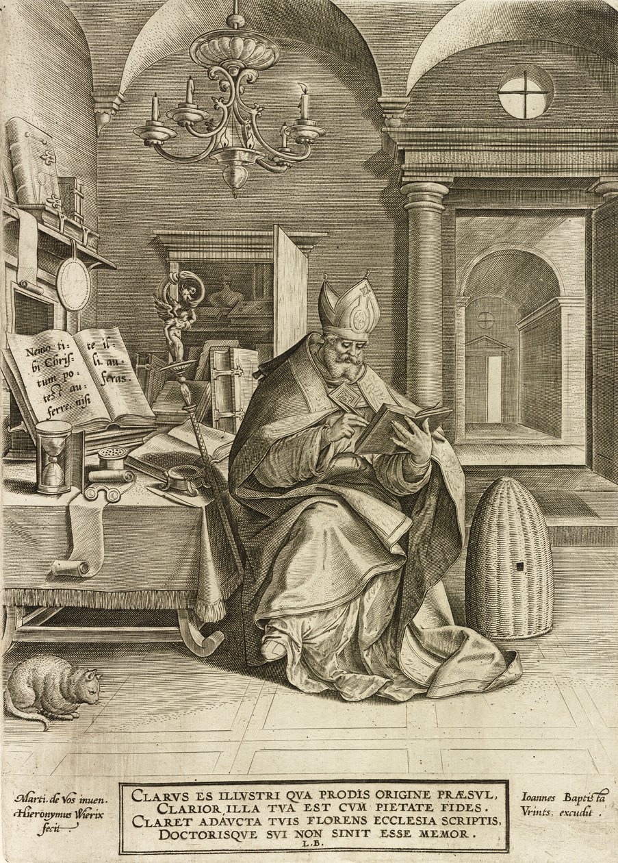 Svatý Ambrož, z cyklu Čtyři církevní otcové, hospoda. 1586 od Hieronymus or Jerome Wierix